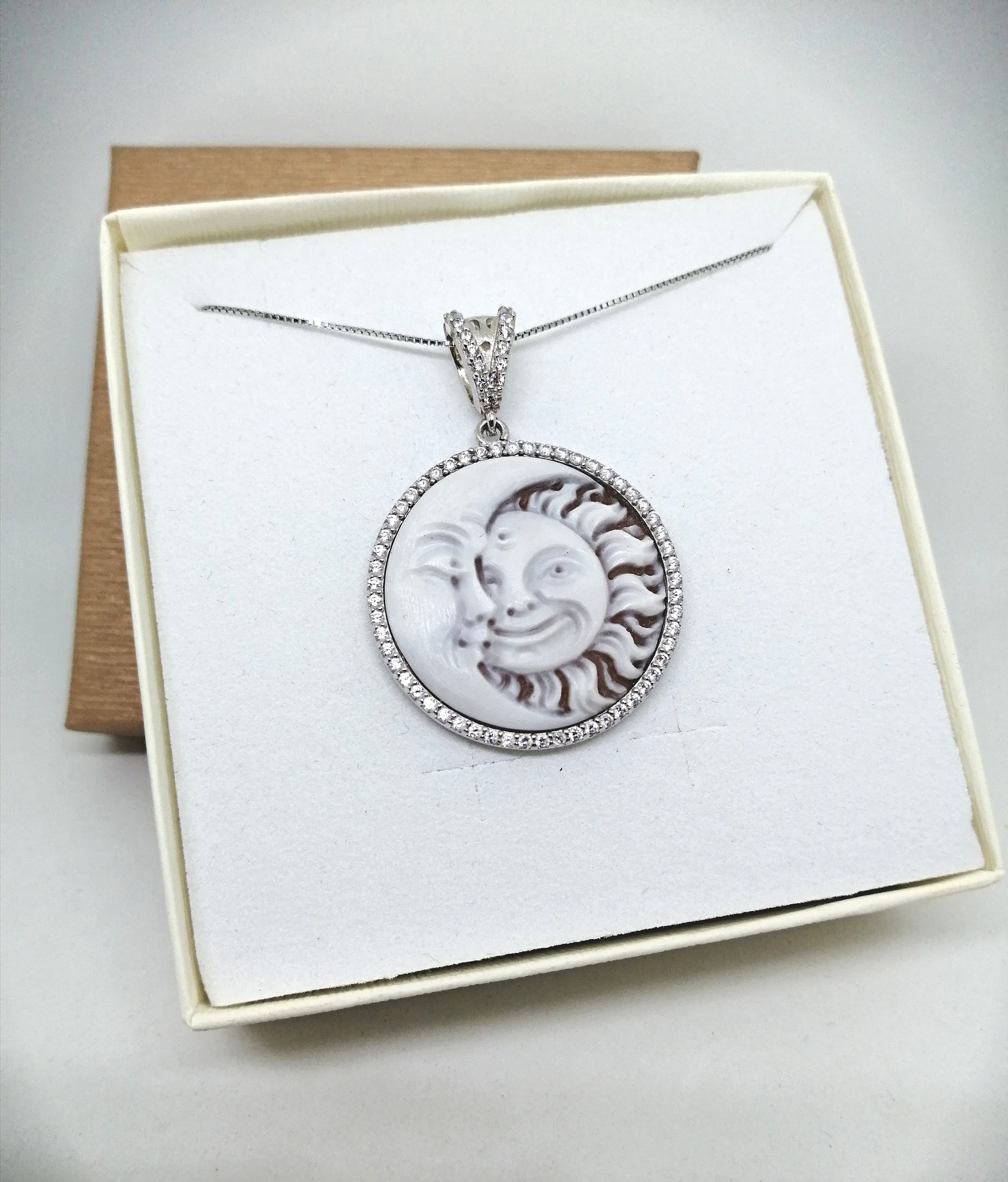 Avoria Argento Sterling Gioielli Ovale Forma Naturale Foto Diaspro Ciondolo Vintage Y95 