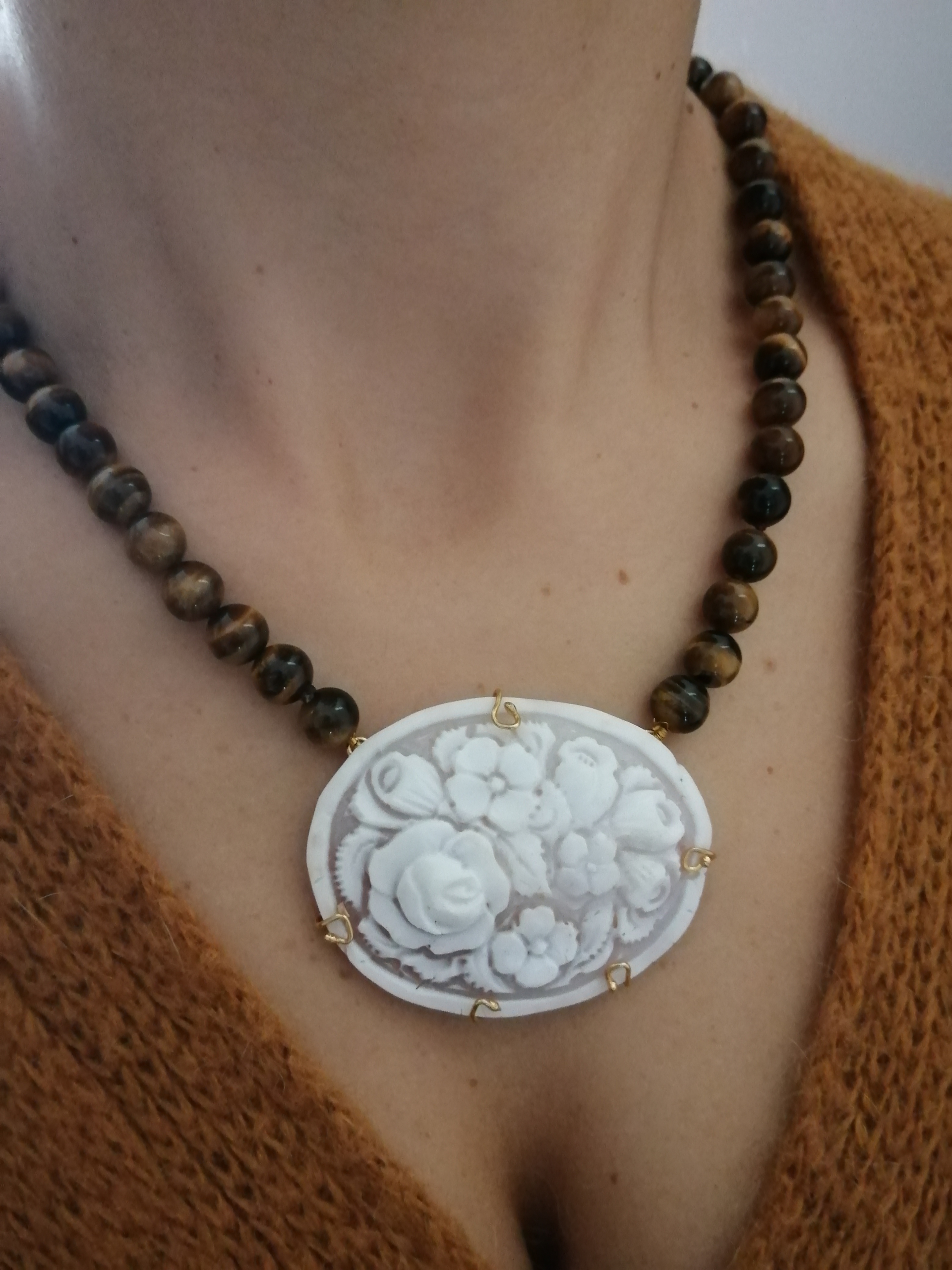 Collier En Pierre œil De Tigre - Occasion - Bijou Ethnique