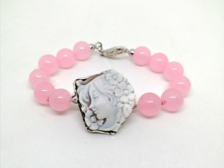 bracciale quarzo rosa e cammeo