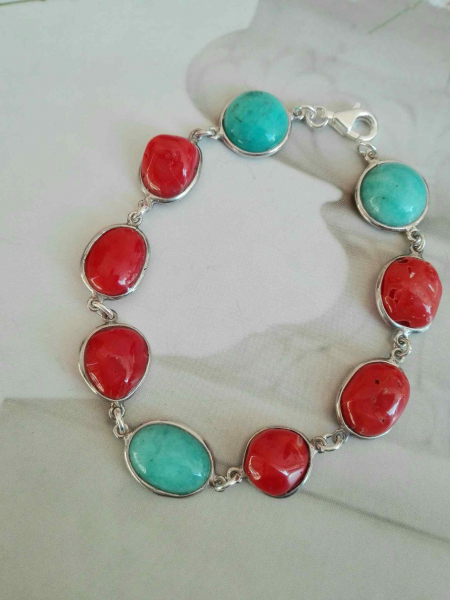 bracciale corallo e amazzonite