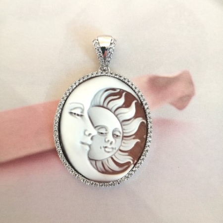 ciondolo argento sterling con cammeo sole luna