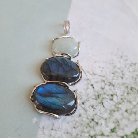 ciondolo in argento 925 con acquamarina e labradorite