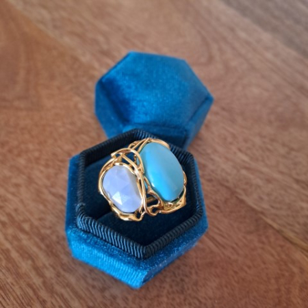 anello pasta di turchese e opale azzurro