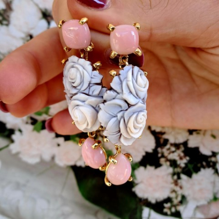 orecchini cammei a fiore con opale rosa naturale