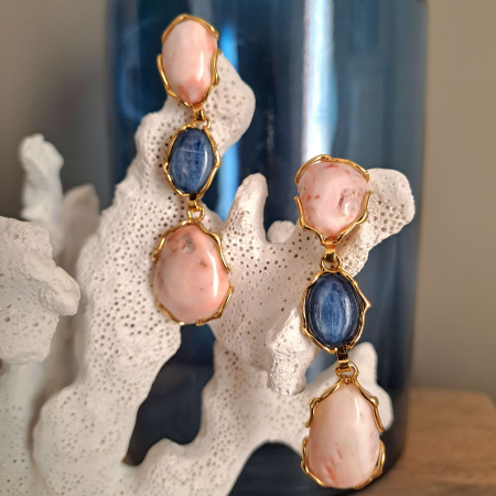 orecchini corallo rosa naturale e cianite blu