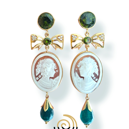 orecchini con cammei e argento dorato con agata verde