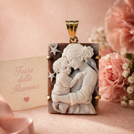 ciondolo con cammeo madre figlio