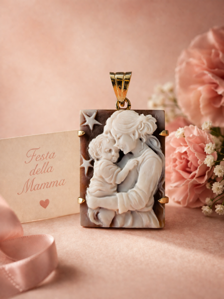 ciondolo con cammeo madre figlio