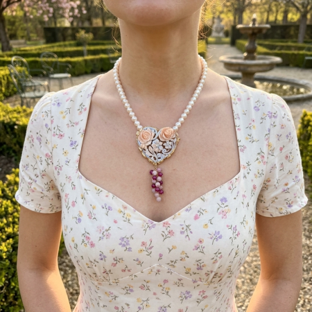 collana di perle con cammeo a cuore