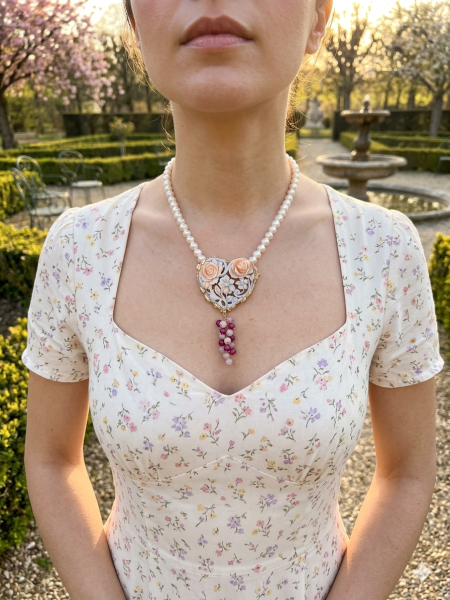 collana di perle con cammeo a cuore